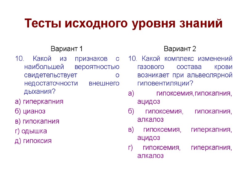 Тесты исходного уровня знаний Вариант 1 10. Какой из признаков с наибольшей вероятностью свидетельствует